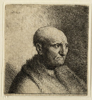 KG 03893
<br/>
Kale man in bontmantel, driekwart naar rechts
<br/>
<em>Rembrandt (1606-1669) - onbekende leerling</em>